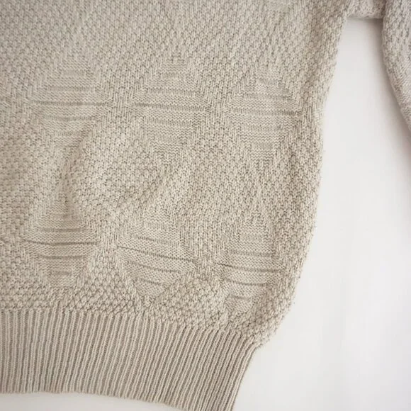 Vintage Gioni Beige Textured Knit Crewneck Sweater Minimalist Neutral Classic M - Picture 5 of 9